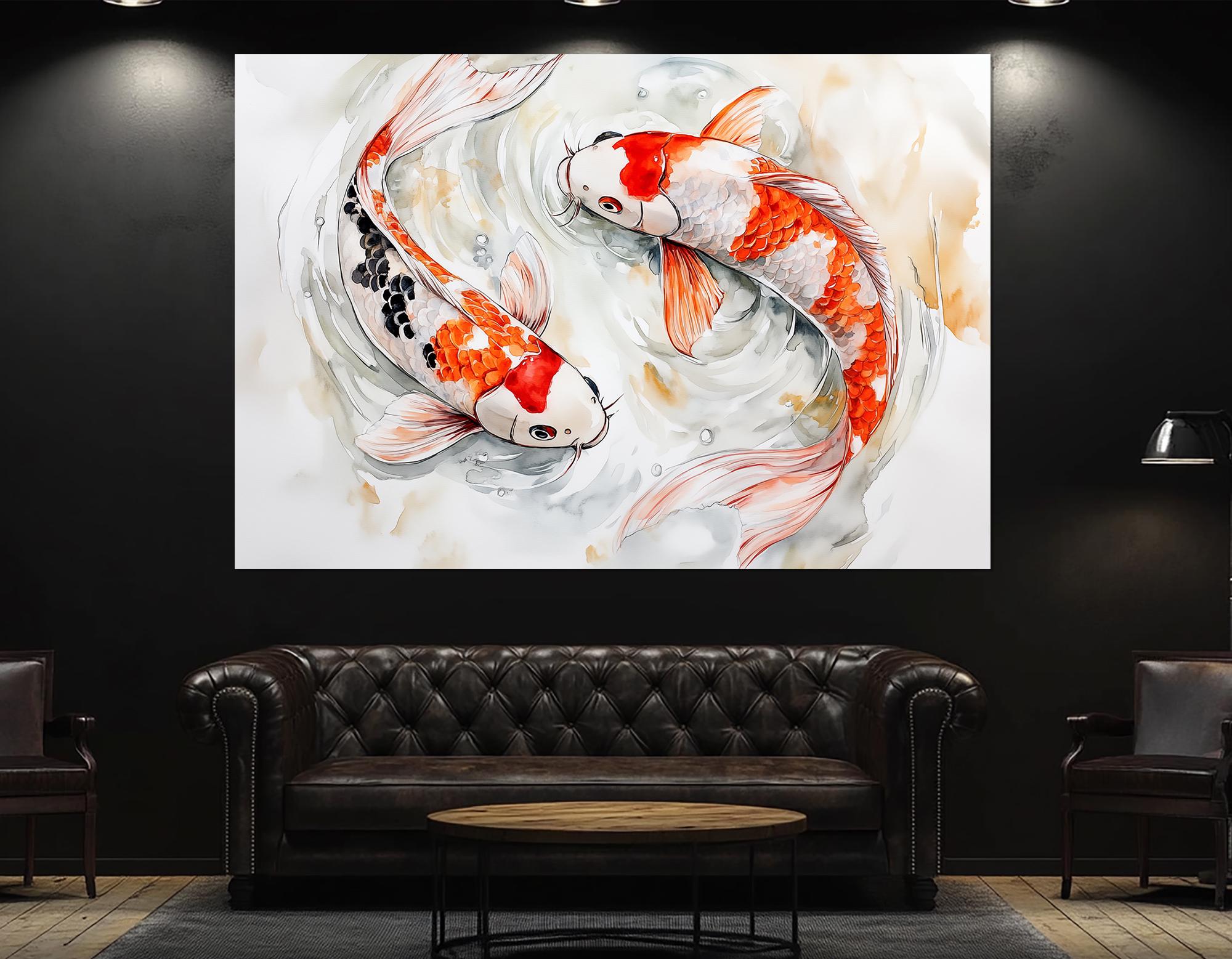 Koi Fish Watercolor Canvas Print, Japanese Zen Inspired Wall Art, Koi ...