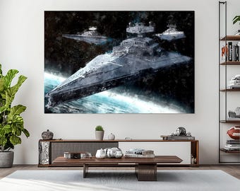 Imperiale Sternenzerstörerflotte Leinwand, Star Wars Raumschiff Kunst, Galaktische Imperium Malerei, Sci-Fi Schlacht Poster, Star Wars Fan Geschenk