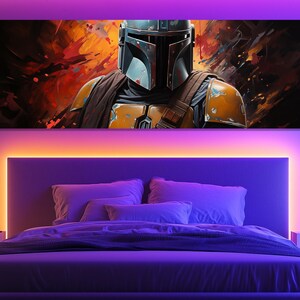Mandalorian Canvas Print, Star Wars Wall Art, Bounty Hunter Painting, Mandalorian Poster, Mandalorian Fan Gift, Star Wars Fan Art