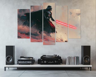 Darth Vader with Lightsaber Artwork, Star Wars Canvas Print, Epic Sci-Fi Wall Art, Star Wars Fan Gift, Darth Vader Power Painting