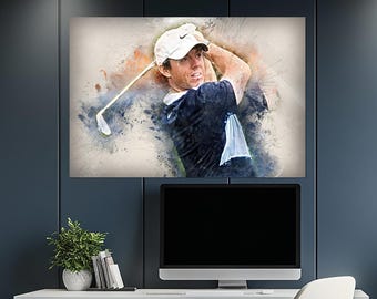 Impression sur toile Rory McIlroy, affiche de golf Rory McIlroy, art mural golf pour bureau ou salle de jeux, tableau Rory McIlroy, cadeau pour fan de golf