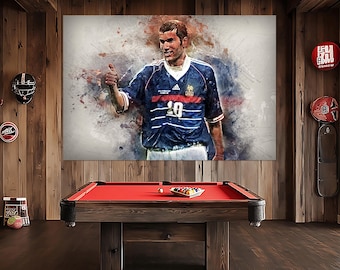 Zinedine Zidane canvasprint, Frankrijk fan cadeau, voetbal kunst aan de muur, Zinedine Zidane fan cadeau, Zinedine Zidane poster, Zinedine Zidane schilderij