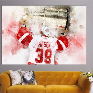 Dominik Hasek Canvas Print, Dominik Hasek Fan Gift, Ice Hockey Room Decor, Dominik Hasek Poster, Dominik Hasek With Stanley Cup