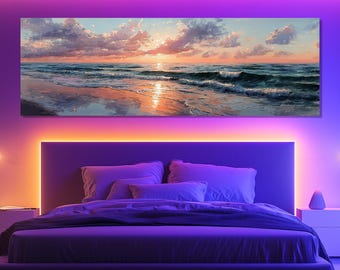 Beach Sunset Canvas Print, Seascape Wall Art, Sea Sunset Painting