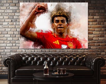 Impresión en lienzo de Lamine Yamal, regalo para fanáticos de España, pintura de Lamine Yamal, decoración de pared de fútbol, póster de España, regalo para fanáticos de Lamine Yamal