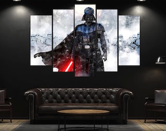 Darth Vader Leading Stormtroopers, Star Wars Canvas Print, Watercolor Sci-Fi Wall Art, Star Wars Fan Gift, Darth Vader Dark Side Painting