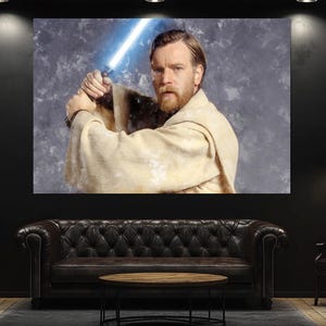 Obi-Wan Kenobi Lightsaber Portrait, Star Wars Jedi Wall Art, Obi-Wan Canvas Print, Star Wars Fan Gift, Obi-Wan Poster, Obi-Wan Painting