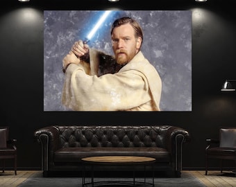 Obi-Wan Kenobi Lichtschwert Portrait, Star Wars Jedi Kunst, Obi-Wan Leinwand Druck, Star Wars Fan Geschenk, Obi-Wan Poster, Obi-Wan Poster