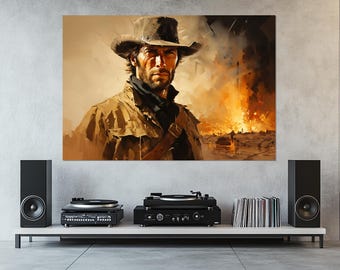 Impression sur toile Pistolero, art mural Clint Eastwood, affiche Pistolero, cadeau fan de western spaghetti, peinture de style Clint Eastwood