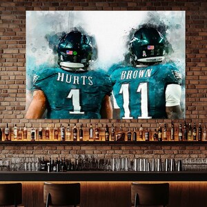 Jalen Hurts and A. J. Brown Canvas Print, Football Painting, A. J. Brown Poster, Football Fan Gift, Jalen Hurts Wall Art, Sport Bar Decor