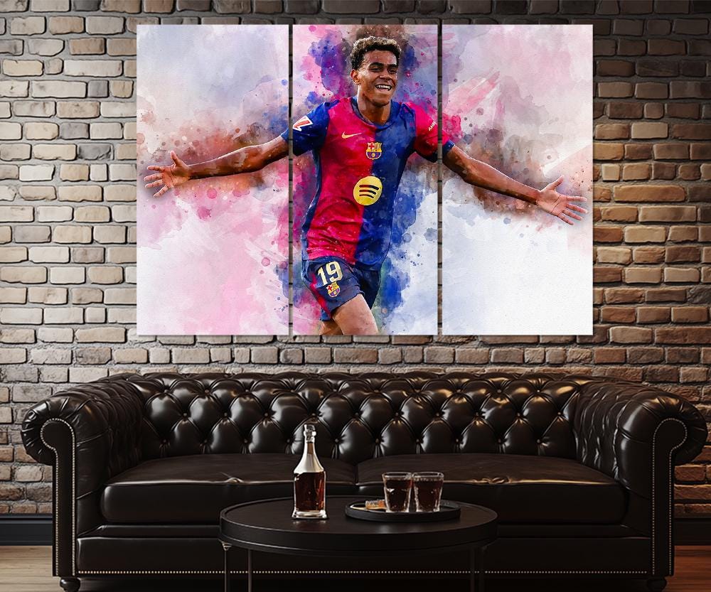 Toile Artistique Lamine Yamal - Décoration Murale Football FC Barcelona - Impression Sur Toile Multicolore