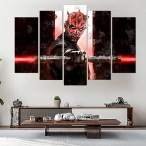 Darth Maul Double-Blade Lightsaber Art, Star Wars Canvas Print, Star Wars Fan Gift, Sith Lord Action Poster, Darth Maul Painting