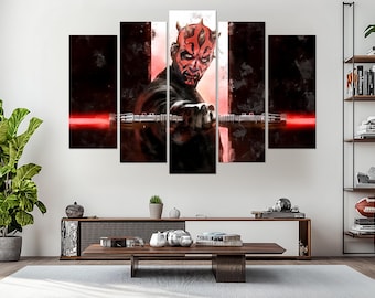 Darth Maul Double-Blade Lightsaber Art, Star Wars Canvas Print, Star Wars Fan Gift, Sith Lord Action Poster, Darth Maul Painting