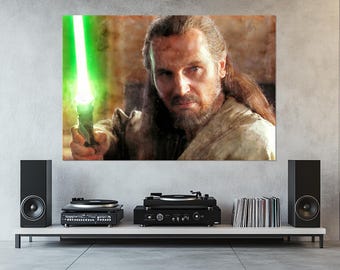 Arte mural de Qui-Gon Jinn Jedi, decoración de pared de Star Wars, pintura de Qui-Gon, póster de Qui-Gon, regalo para fans de Star Wars, impresión en lienzo de Star Wars