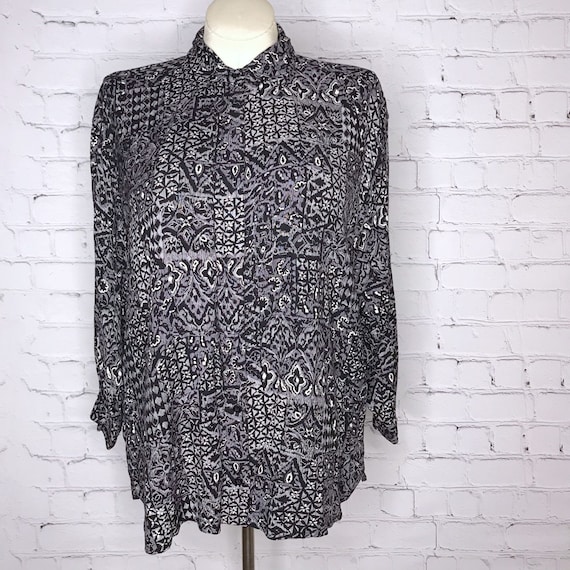 Vintage 70's 80's Gray Rayon Button Down Indian By