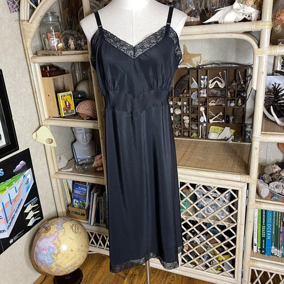 Vintage 50s Black Crepe Slip Nightgown Classic Li… - image 1