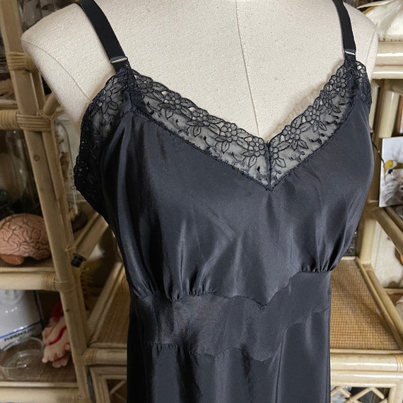 Vintage 50s Black Crepe Slip Nightgown Classic Li… - image 2