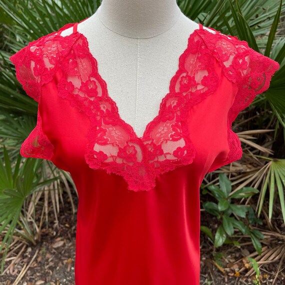 Vintage 80s Red Satin Maxi Nightgown Lingerie Sle… - image 2