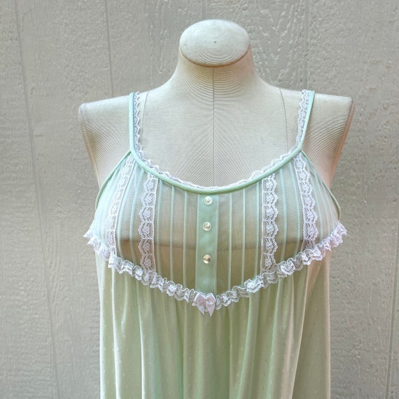 Vintage 70s Sea foam Green Nightgown Maxi Sleevel… - image 2