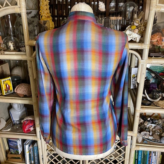 Vintage 80s Rainbow Plaid Button Up Shirt with Ru… - image 3