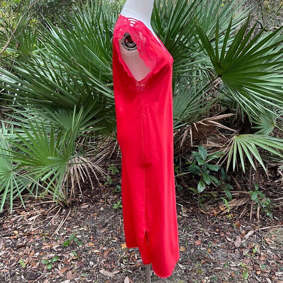 Vintage 80s Red Satin Maxi Nightgown Lingerie Sle… - image 9