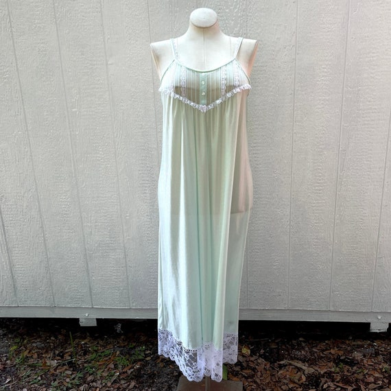 Vintage 70s Sea foam Green Nightgown Maxi Sleevel… - image 1