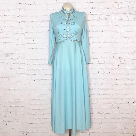 Vintage 1970’s Blue Polyester Sequined Maxi Dress