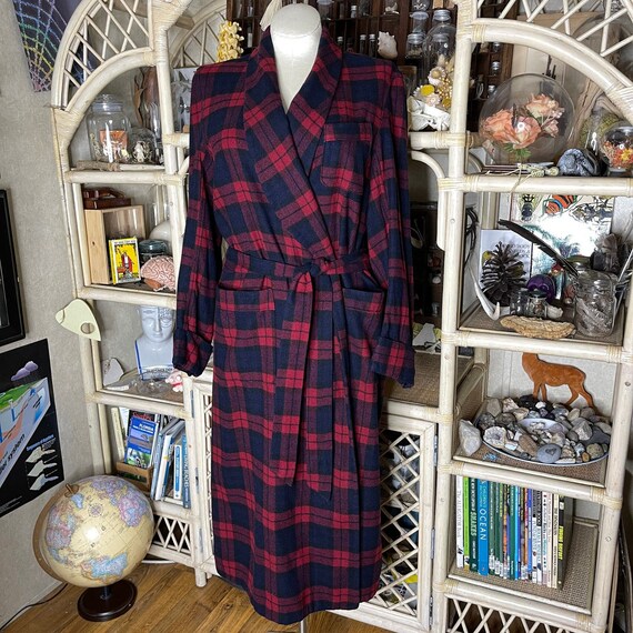 Pendleton 60s Blue and Red Plaid Wool Robe House … - image 10