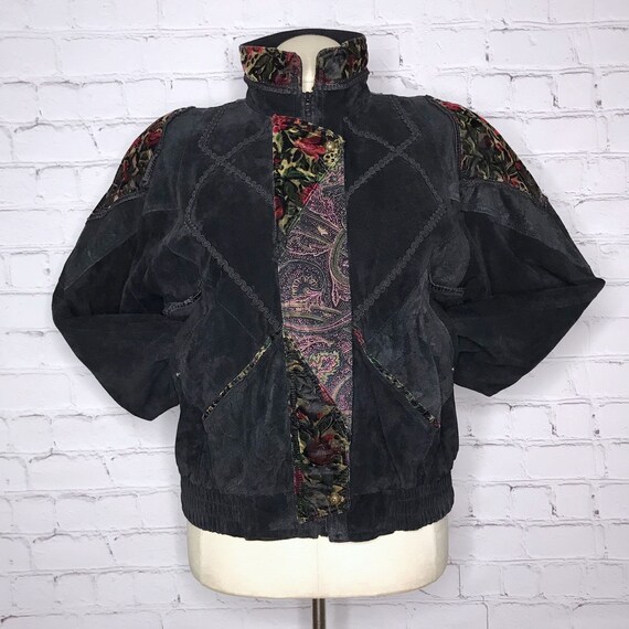 Vintage 1990's Black Leather Velvet Jacket Grunge