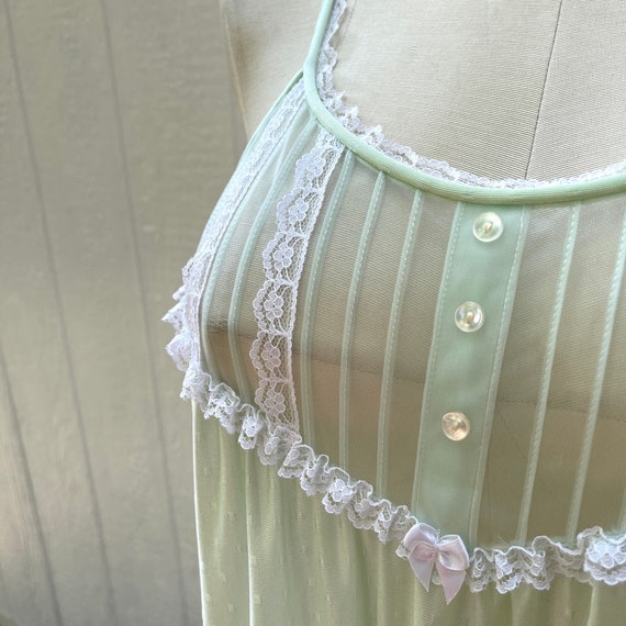 Vintage 70s Sea foam Green Nightgown Maxi Sleevel… - image 9