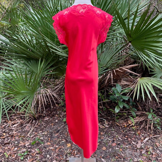 Vintage 80s Red Satin Maxi Nightgown Lingerie Sle… - image 3