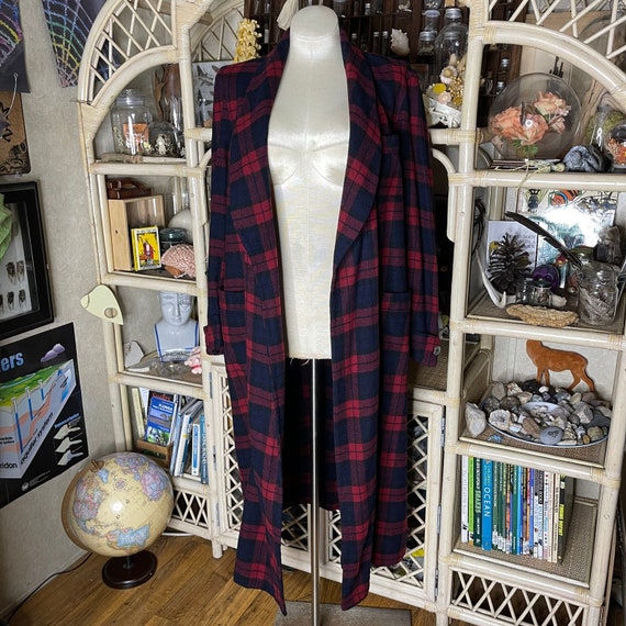 Pendleton 60s Blue and Red Plaid Wool Robe House … - image 9
