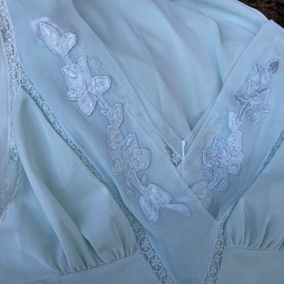 Vintage 60s Midi Length Nightgown Aqua Blue Sleev… - image 8