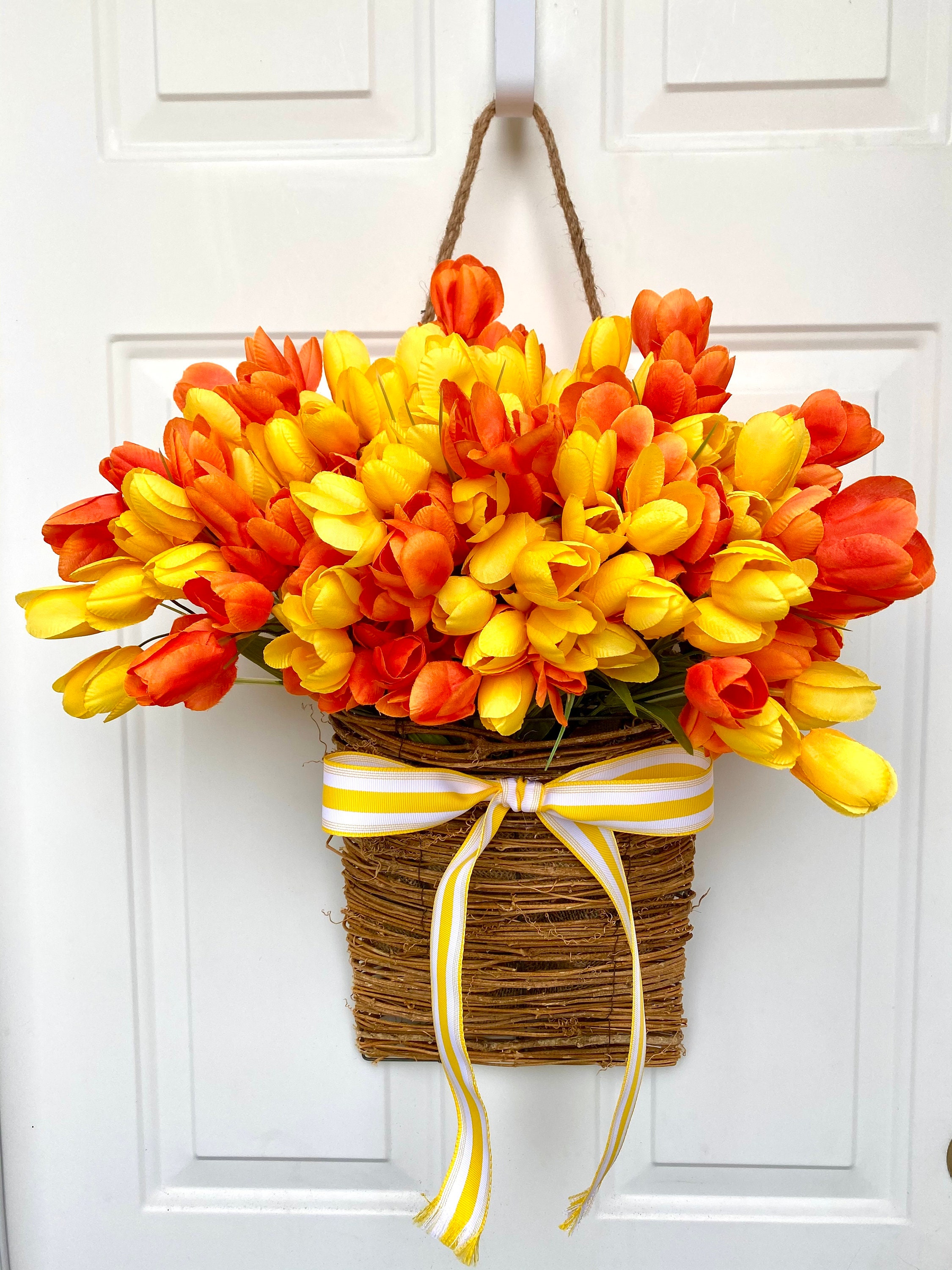 Front door tulip basket. Front door tulip wreath. Large front Etsy