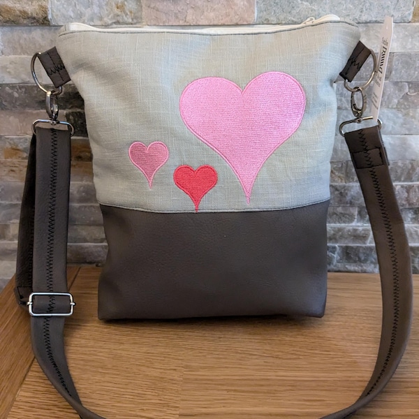 Taupe faux leather crossbody bag with beautiful embroidery