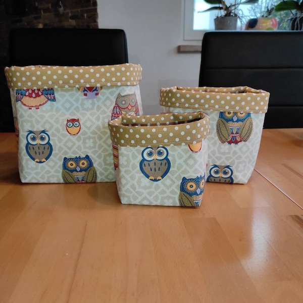 Storage basket in 3 sizes made from 100% cotton, owl fabric