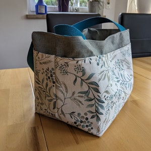 Laundry bag camping coated cotton turquoise leaves