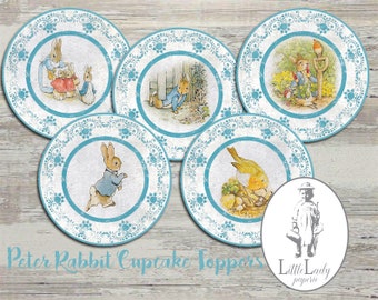 Peter Rabbit Beatrix Potter Party Cupcake Toppers 2,5 pouces Enfants fête images imprimables téléchargement instantané feuille de collage numérique