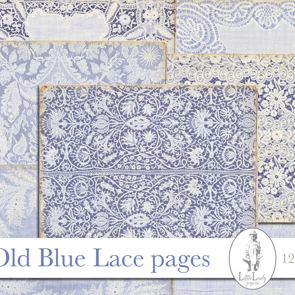 Lace blue junk journal digital pages victorian lace printable junk journal ephemera blue lace collage paper lace scrapbooking digital lace