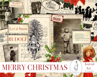 Christmas junk journal kit digital christmas journaling digikit printable christmas collage sheet ephemera scrapbooking digital pages