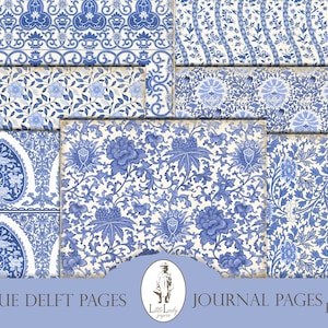 Blue pattern junk journal digital pages blue delft paper blue pattern printable journal pages blue ephemera blue pattern scrapbooking
