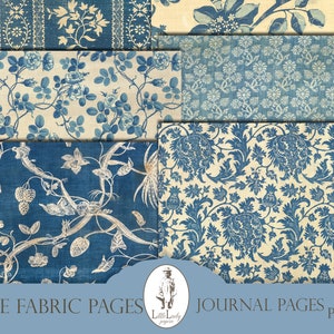 Blue Victorian Fabric Junk Journal Pages (Digital Download) image 1