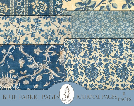 Blue Victorian Fabric Junk Journal Pages (Digital Download)