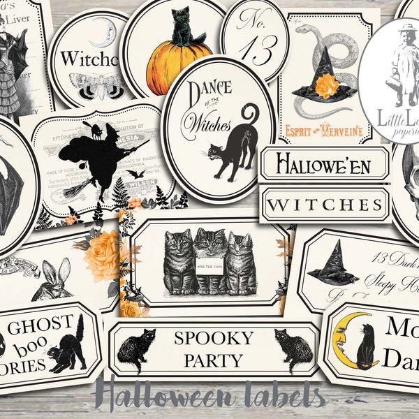 Halloween labels digital halloween printable labels halloween labels halloween tags halloween junk journal labels halloween ephemera print