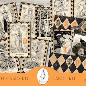 Halloween Hexe Tarot Karten Junk Journal digitale Hexe Halloween druckbare Halloween Set Tarot Karten digitale Ephemera Scrapbooking