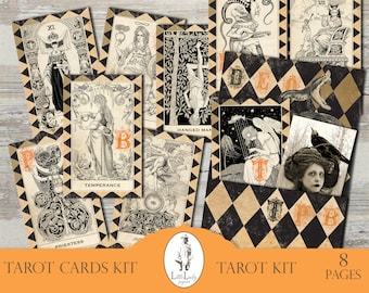 Halloween Witch Tarot Cards Set, Printable Ephemera (Digital Download)