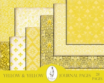 Yellow Damask Journal Pages, Scrapbooking Paper (Digital Download)
