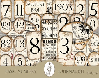 Vintage Number Ephemera, Printable Junk Journal Labels (Digital Download)