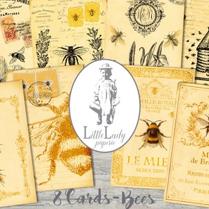Bee Junk Journal,Bee Printable Ephemera,Junk Journal Ephemera,Beekeeper, ATC, Card, Vintage Card, Honey, Digital, Collage Sheet, Download