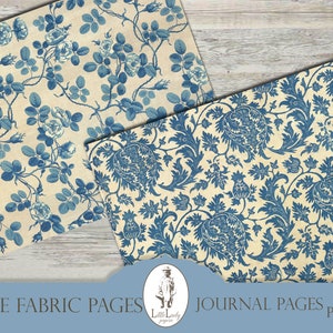 Blue Victorian Fabric Junk Journal Pages (Digital Download) image 4